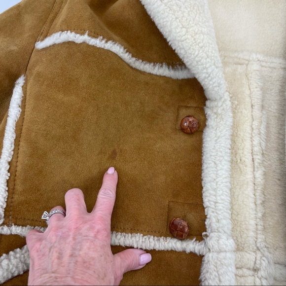 ❣️HP❣️Authentic Shearling Leather Coat Chestnut Brown and Ivory L/XL - Picture 12 of 14